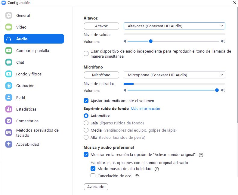 Activar sonido de alta fidelidad en Zoom paso 2